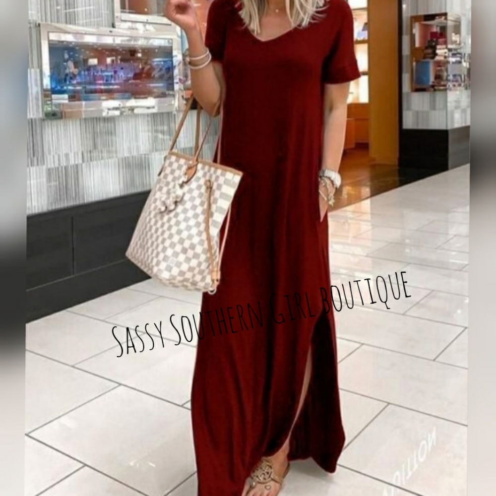 - 🆕⭐Boho Deep red maxi pocket dress⭐